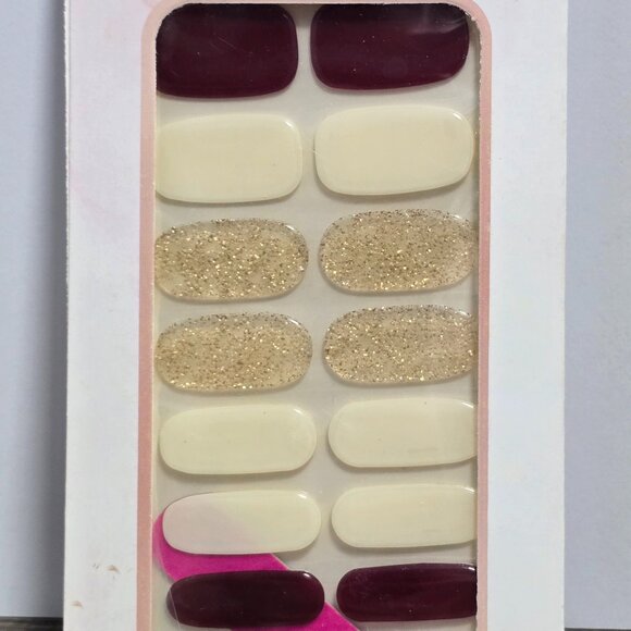 đź’…Burgundy, White and Gold Glitter Nail Polish Strips - No UV Needed Brand New - Picture 3 of 3